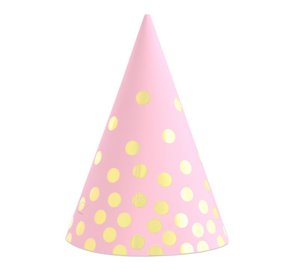 Papīra cepures gaiši rozā krāsā ar zelta punktiņiem, 6 gb