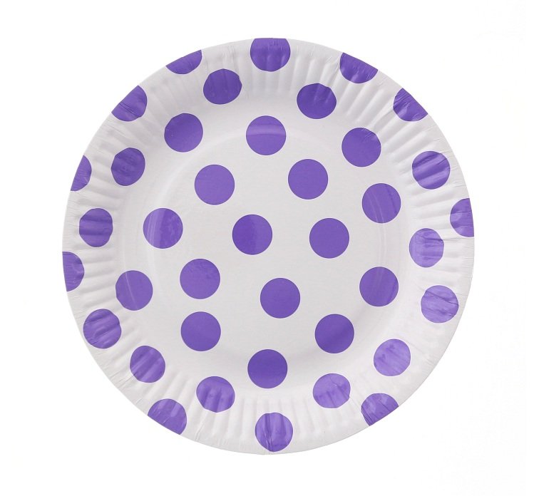 Šķīvīši "Ar punktiņiem", baltā un lillā krāsa,  6 gb., 18 cm
