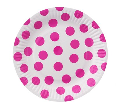 Šķīvīši "Ar punktiņiem", baltā un spilgti rozā krāsa,  6 gb., 18 cm