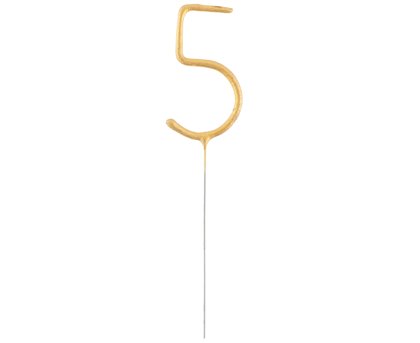 Brīnumsvecīte cipara 5 formā, zelta, 16 cm