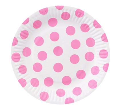 Šķīvīši "Ar punktiņiem", baltā un rozā krāsa,  6 gb., 18 cm