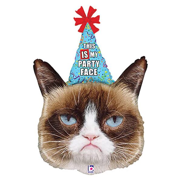 Folija balons "Grumpy Cat" ar uzrakstu ''This is my party face'' , 91 cm