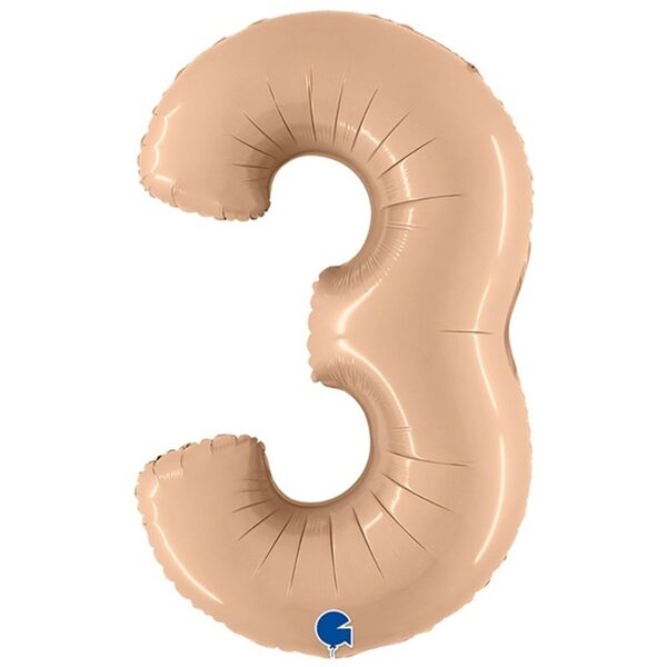 Folija satīna balons "3", 102 cm, krēmkrāsa