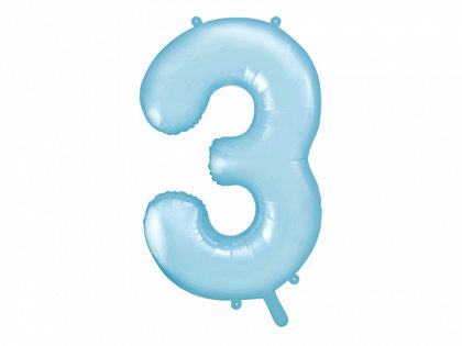 Folija balons "3", 86 cm, gaiši zilā krāsa