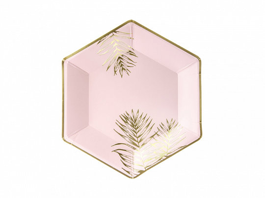 Šķīvīši "Ar zelta palmu lapām", gaiši rozā krāsa, 6 gb., 23 cm
