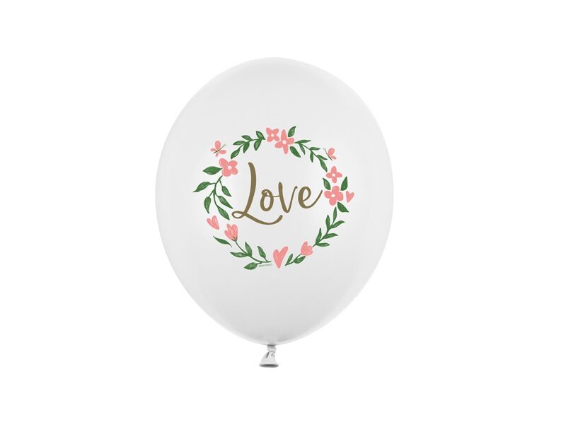 30 cm lateksa balons "LOVE - ar ziediņiem" - 1 gb. 