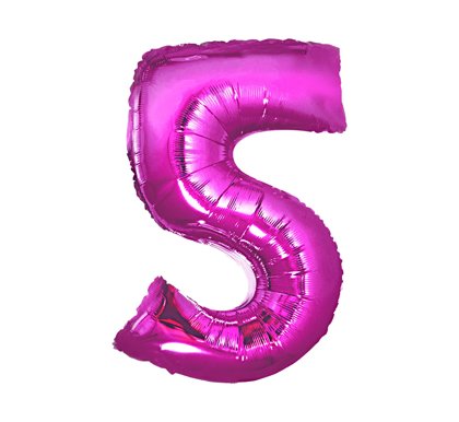 Folija balons "5", 85 cm, spilgti rozā krāsa