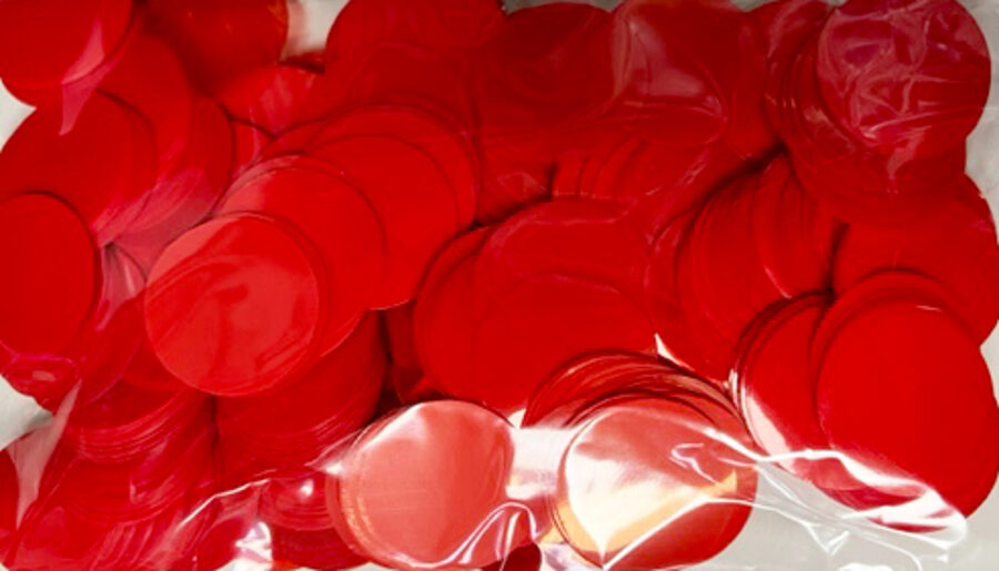 Plastikāta konfetti, sarkanā krāsa, 23 mm, 50 g