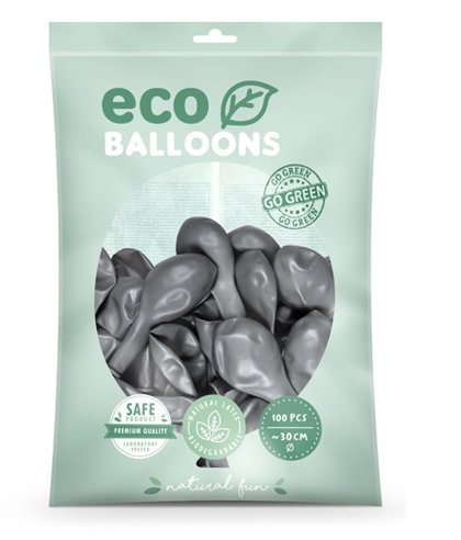 "Eco" perlamutra balonu iepakojums, 100 gb., 30 cm, sudraba krāsa