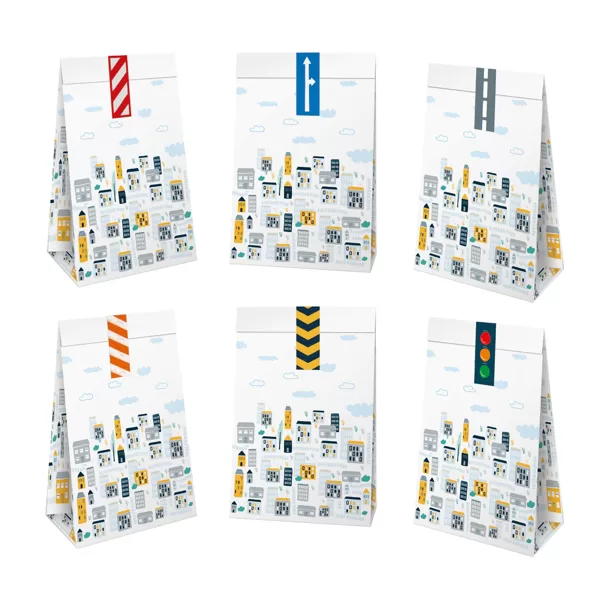 Papīra maisiņi "Mašīnas - VEHICLES", ar uzlīmēm, 6 gb 