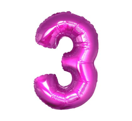 Folija balons "3", 85 cm, spilgti rozā krāsa