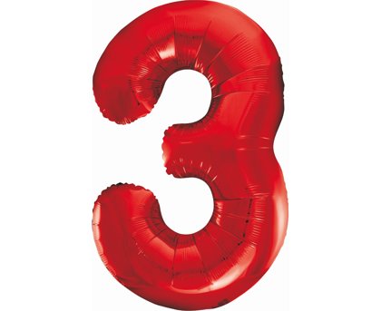 Folija balons "3", 85 cm, sarkanā krāsa