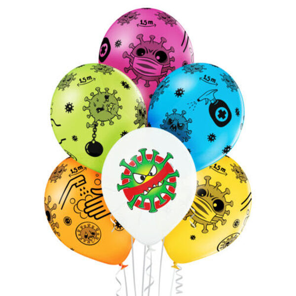 6 gb, 30 cm lateksa balonu komplekts "Stop the virus" 